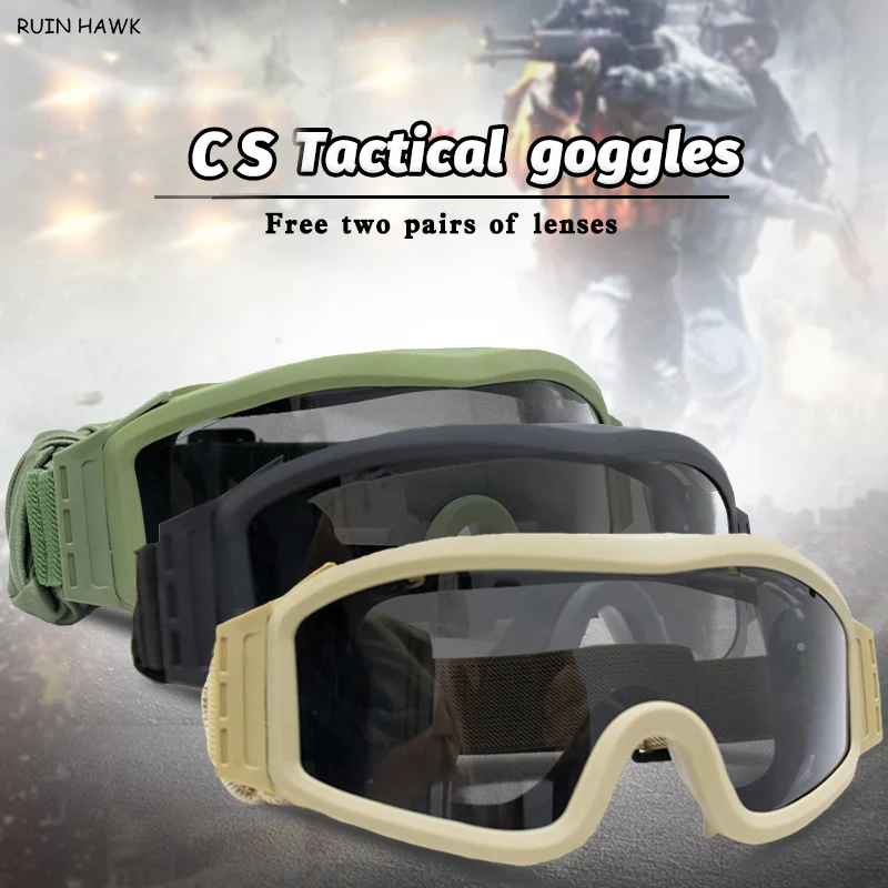 

CS Airsoft Paintball Goggles Men Hunting Shooting Safety Glasses Men Outdoor Sport Windproof Eyewear 3 Lens