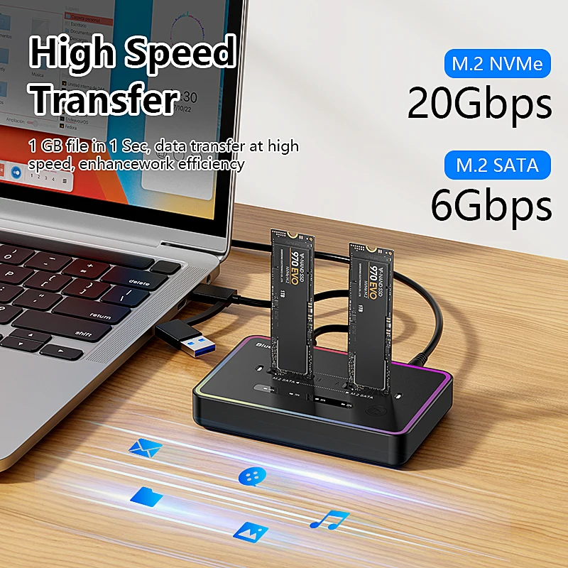 Imagem -03 - Blueendless-estação de Ancoragem Ssd Dual Bay m2 Bay Nvme Sata 20 Gbps 6gbps tipo c Usb 3.1 Disco Rígido Ssd Nvme m2