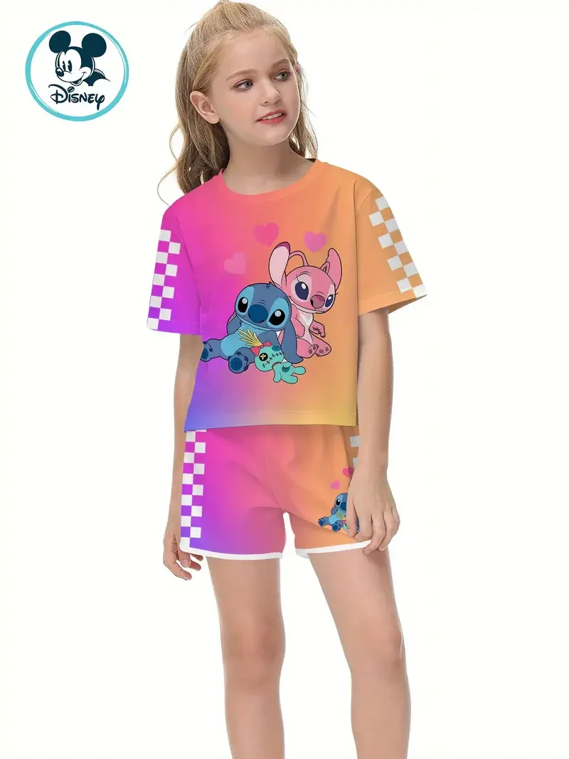 

Disney Stitch Casual Two-piece Comfortable Breathable T-shirt Shorts Set Round Neck Summer Home Wear