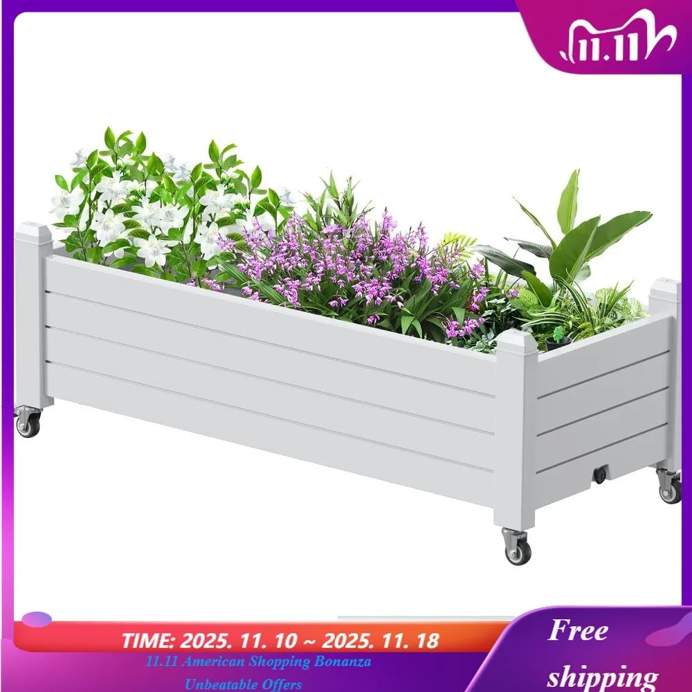 

Садовая кровать, разделительный ящик для цветов из смолы для заднего двора, патио, балкона, с 4 ножками и 4 поворотными запираемыми колесами