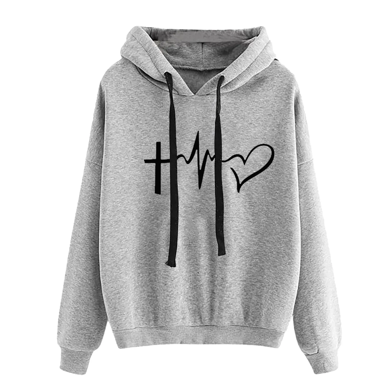 Ladies Crew Neck Long Sleeve Print Hooded Sweatshirt Fashion Loose Top Fleece Zip up Dress plus Size Tunic Hoodie