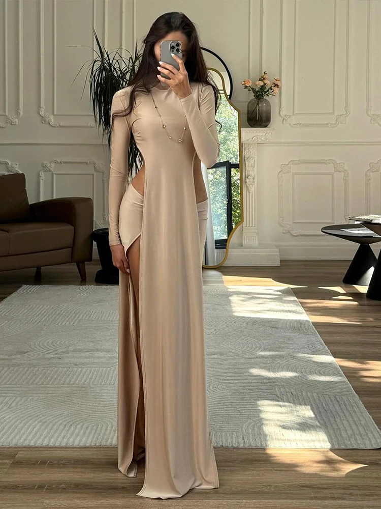 

Whatiwear Women's Matching High Street Style 2 Piece Set O-neck Lengthen Irregular T-Shirts+Split Maxi Skirt Casual Elegant Suit