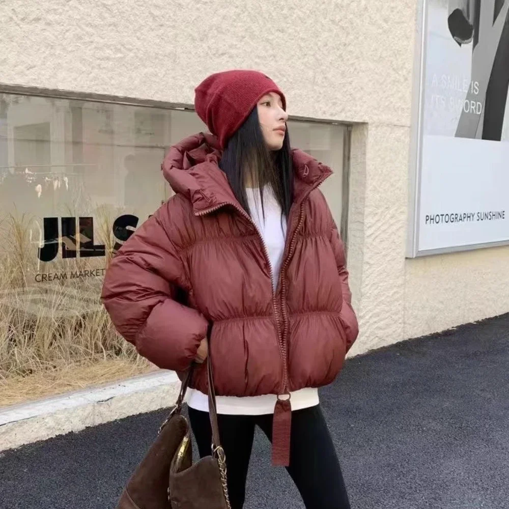 Chaqueta gruesa y cálida de invierno para mujer, abrigo acolchado corto con cuello levantado, ropa de mujer, chaqueta de plumón para otoño e invierno 2025