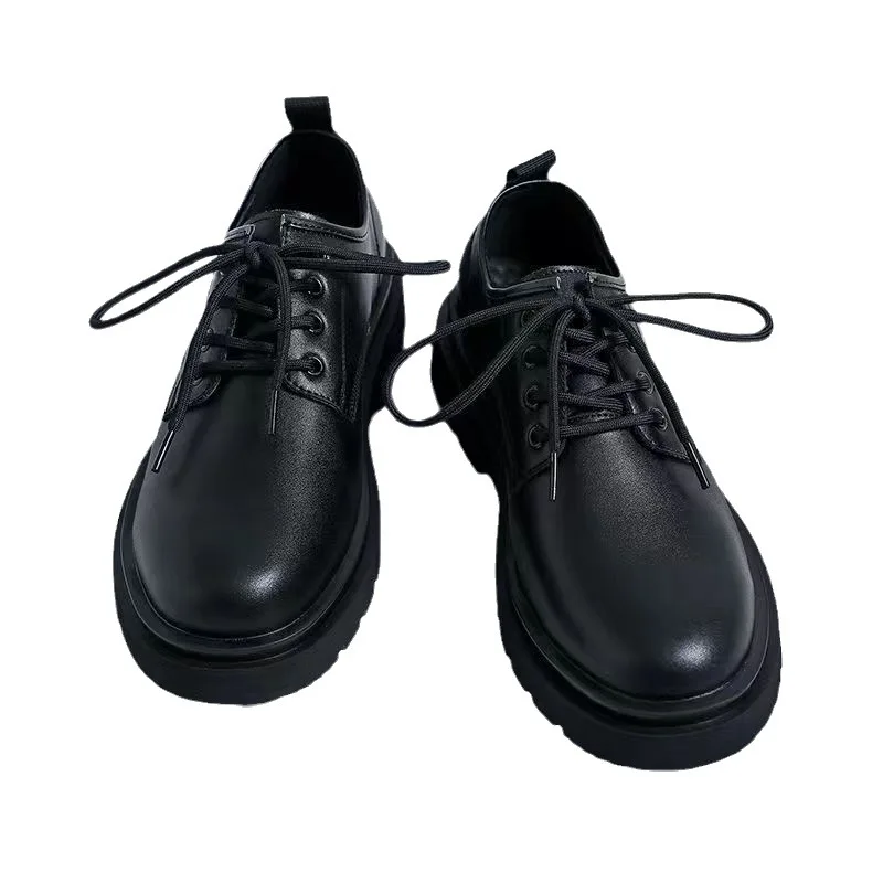 Zapatos formales para hombre, zapatos informales de cuero de negocios, estilo británico, suela gruesa con cordones, punta redonda, zapatos cómodos antideslizantes para exteriores