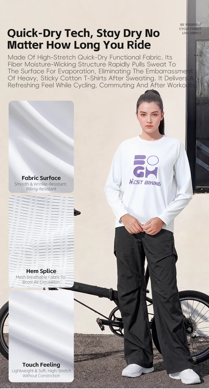 WEST BIKING Herren-Radtrikot mit langen Ärmeln, Frühling/Herbst, schnelltrocknend, Unisex-T-Shirt, lässiges Sportoberteil für Pendler, Laufen und andere Sportarten. – Detail 9
