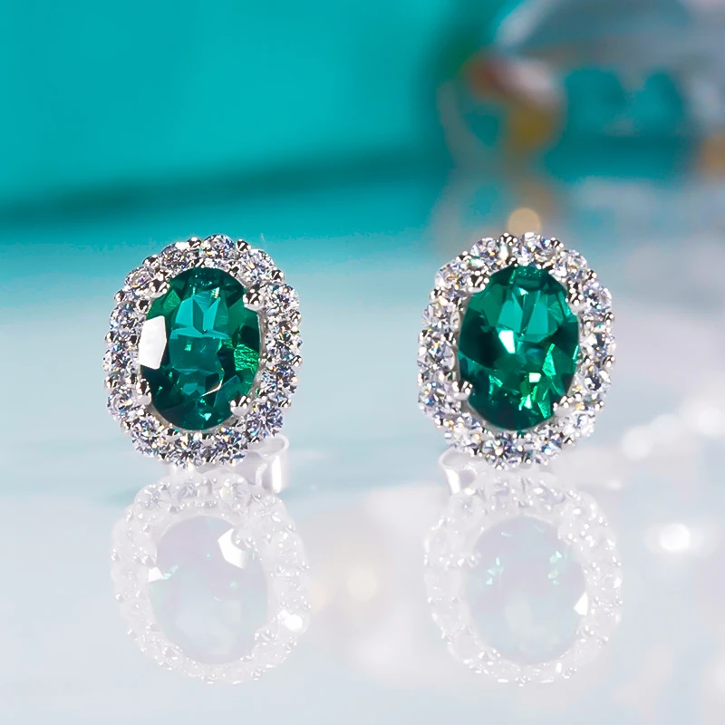 

QINHUAN Luxury Emerald Stud Earrings S925 Sterling Silver High Carbon Diamond for Women Party Vintage Super Flash Fine Jewelry