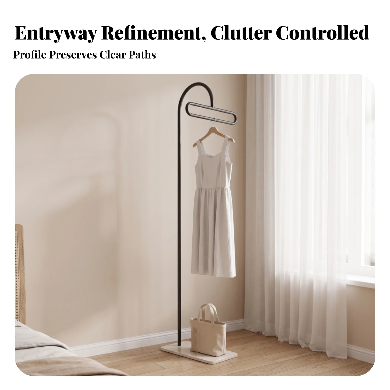 Floor Clothes Rack with Stone Base Space-Saving Coat Rack with Stone Base Metal Garment Stand with Hook Rail Compact Furniture