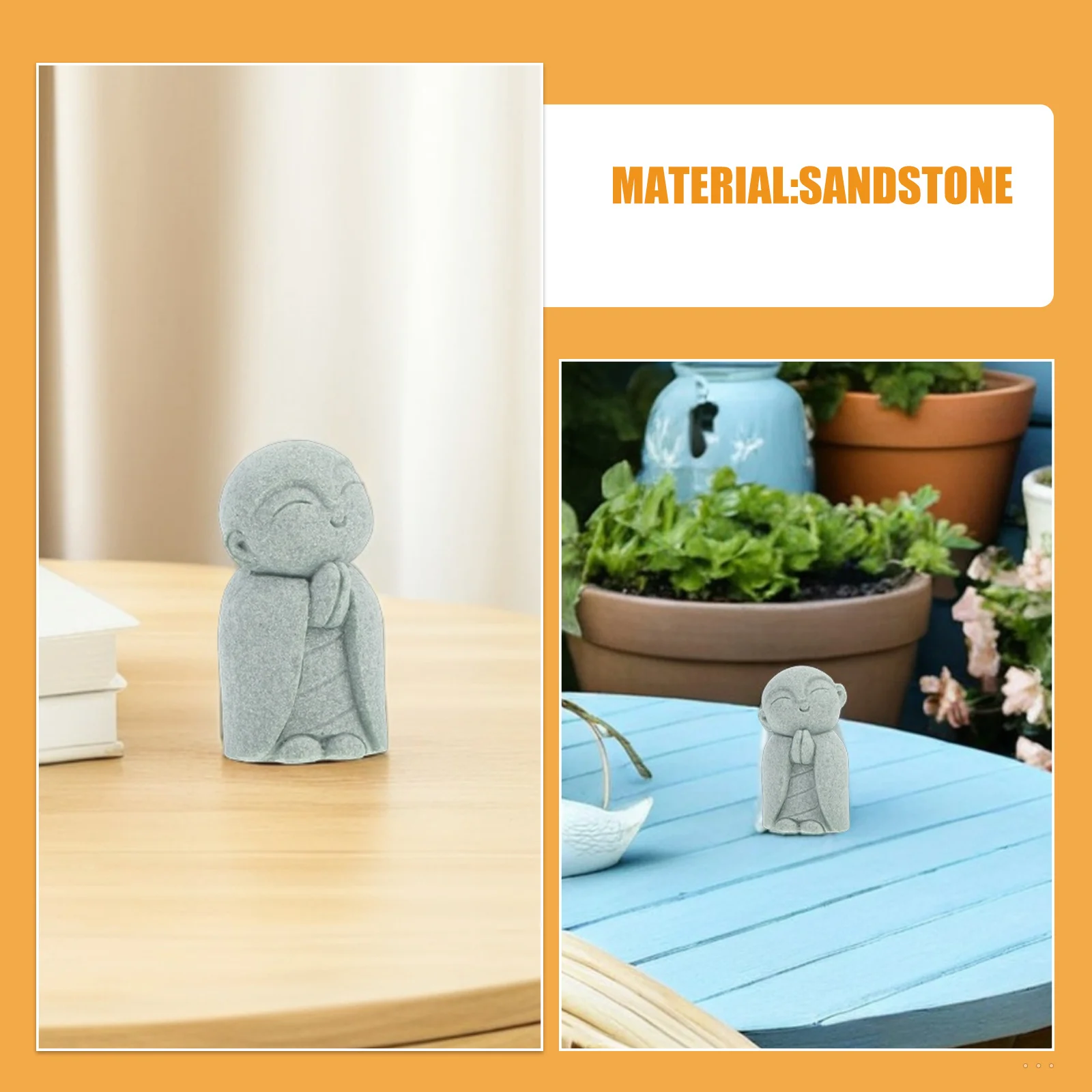 2 قطعة الحجر الرملي الياباني جيزو بوذا تمثال يبتسم الراهب زن حديقة التأمل ديكور المنزل فنغ شوي الثروة حلية
