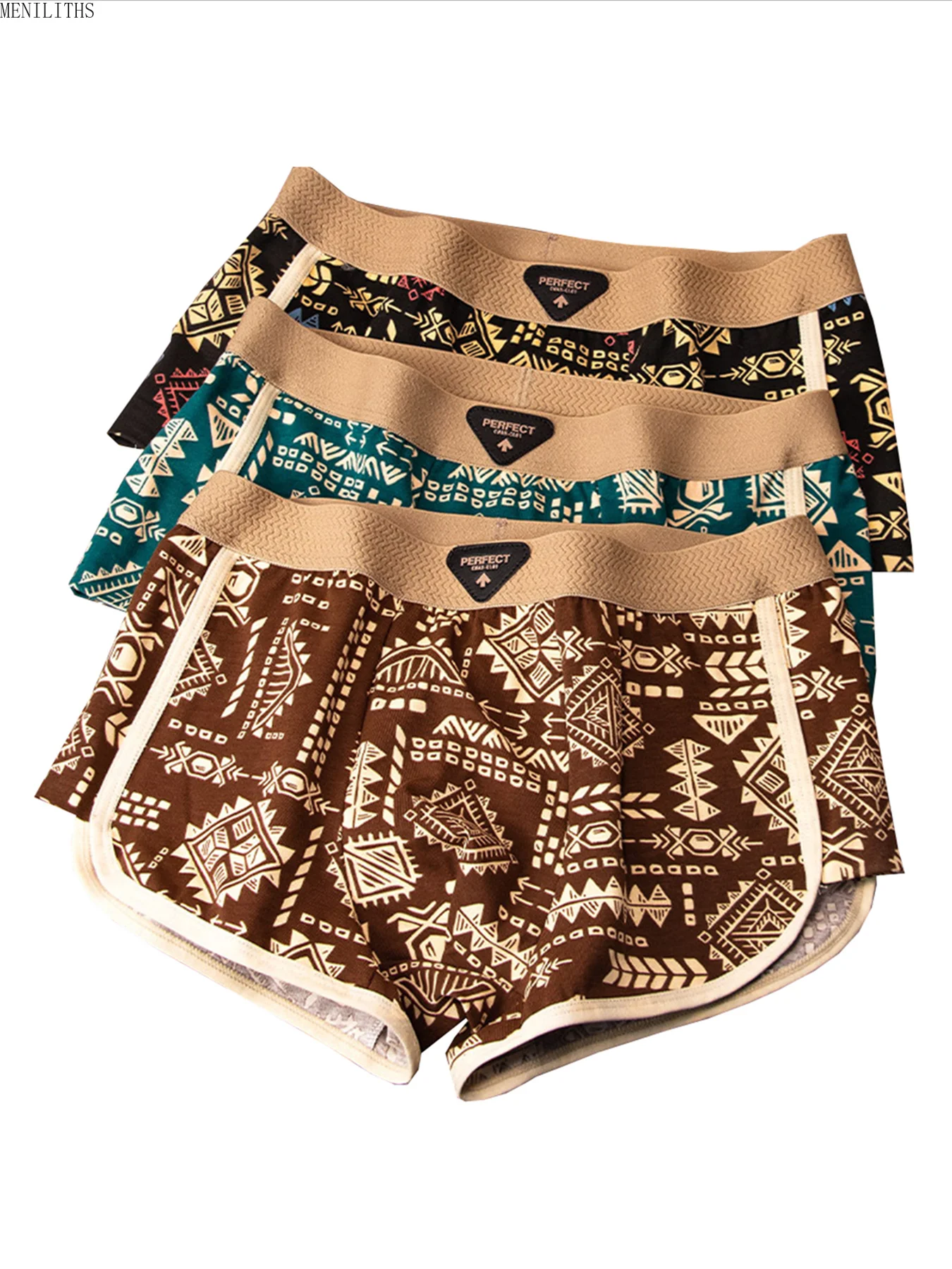 3PCS Men Boxer Retro Trend Print Men Underwear Elastic  Underpants Ethnic Style Men's Loose Panties Trendy Men's Boxer Shorts