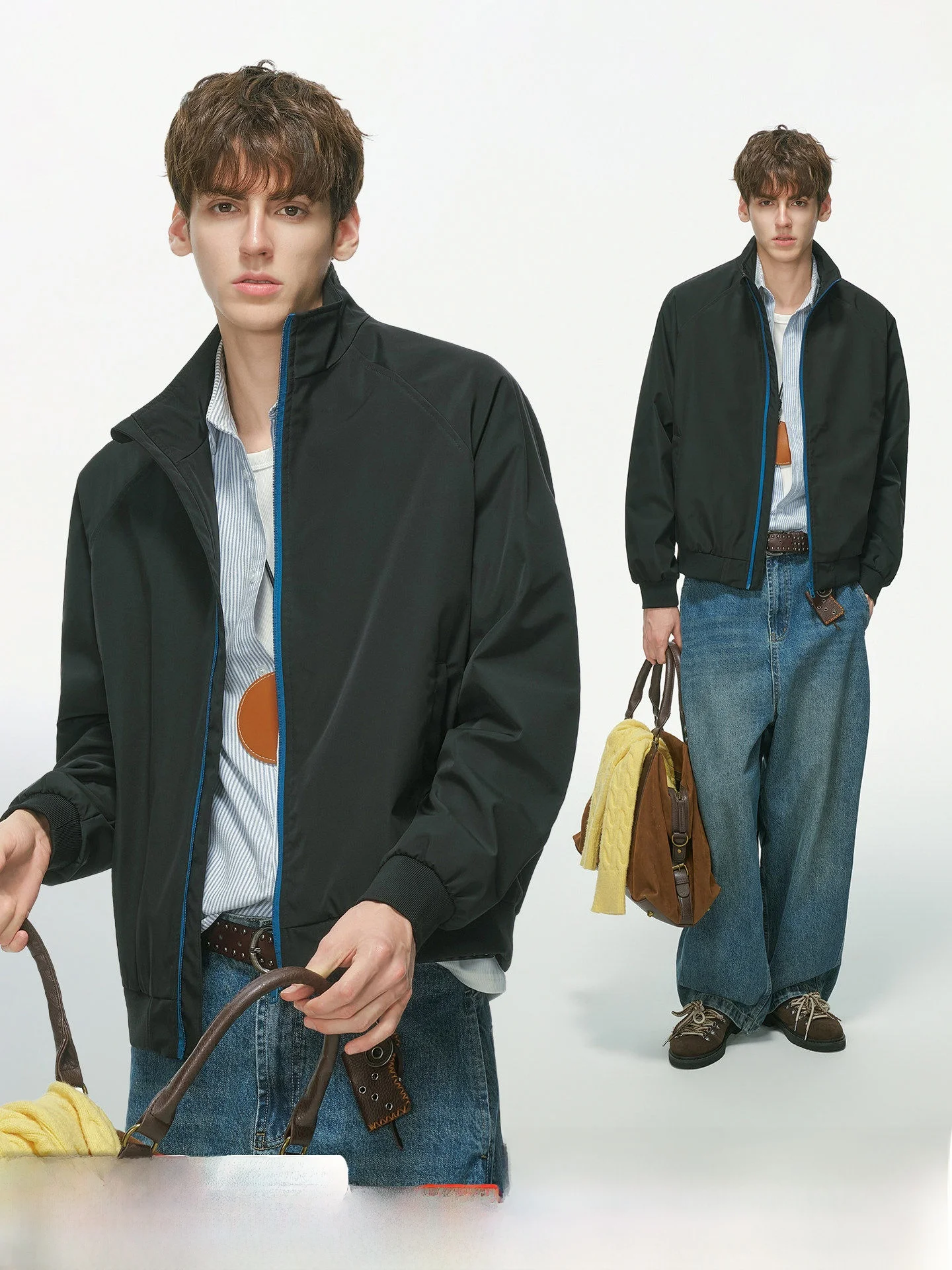 Dream Made American Minimalist Style Stand Collar Zipper Jacket Men's Autumn Color Collision Door Front Men's Outerwear