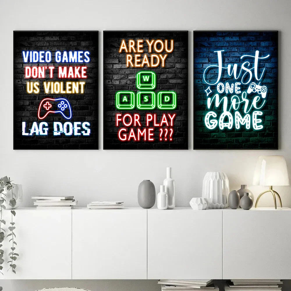 1pc frameless Canvas Painting Game Neon Art Poster Neon Game Player Wall Decoration Eat Sleep Game Repeat Game Picture Canvas Pr