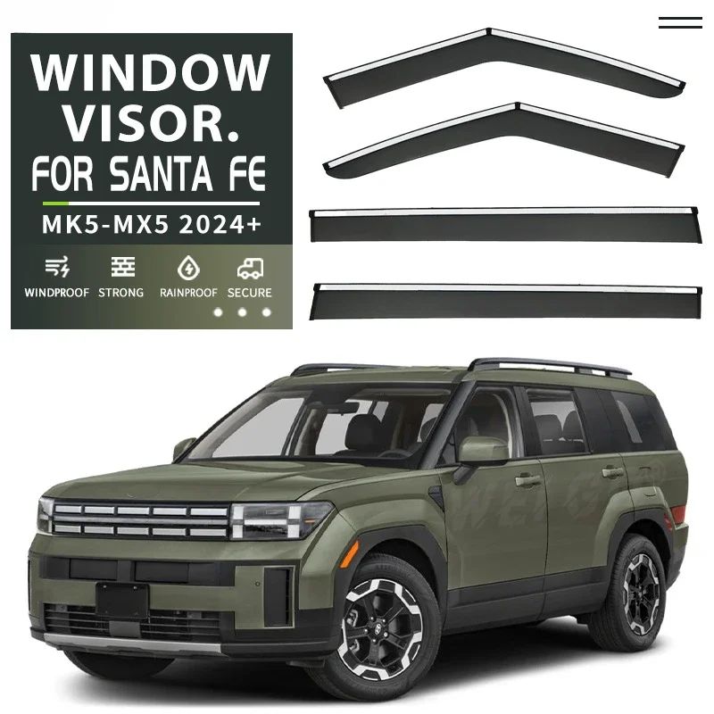 

Хромированные полоски, защита от дождя для HYUNDAI SANTA FE 2024-4 шт., оконный козырек, ветровые дефлекторы, дверной козырек, вентиляционные шторы, вентилятор