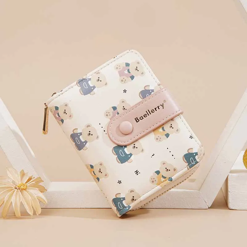 

Women Cute Cartoon Print Wallets Lady Fashion Mini Small Bank Card ID Holders Girl Zipper Hasp Coin Purse Student Short Wallets