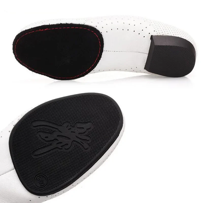 Chaussures modernes pour hommes peau de vache blanc entièrement perforé danse sociale semelle à deux points chaussures de danse carrées latines chaussures de danse Standard
