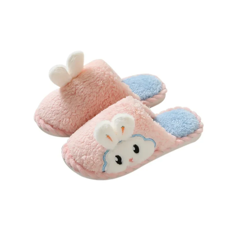 Cute Furry Cotton Slippers Women Winter Cartoon Rabbit Fur Slippers Indoor Warm Soft Bottom Anti-slip Plush Slippers