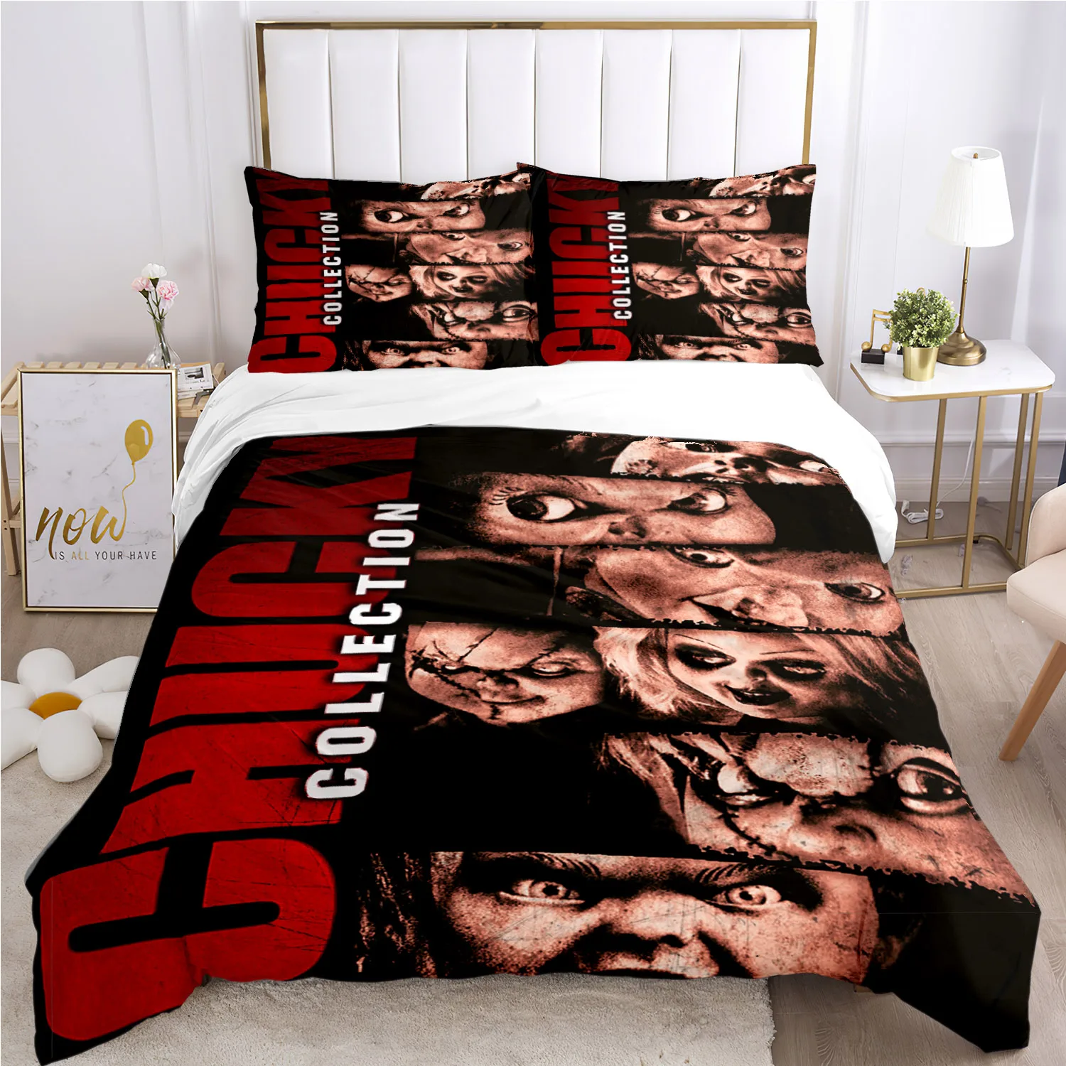 Chucky terror  Bedding Set Soft duvet Pillowcase Comfort sheets/Double bed Full size Horror customizable Halloween gift