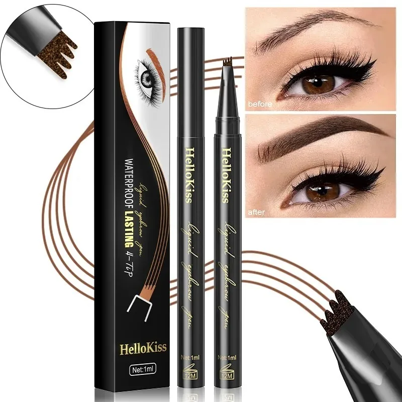 Lápis de sobrancelha de esboço de quatro garras preto marrom cinza líquido lápis de sobrancelha à prova d'água de longa duração 3d microblading caneta de sobrancelha 1 peça