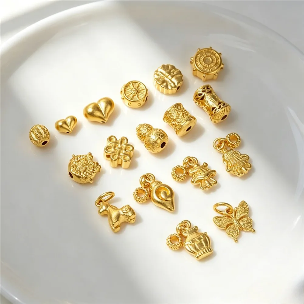 Brass Vietnam Matte Sand Gold Lucky Pendant Double Fish Gourd Heart Jewelry Hardware Z472