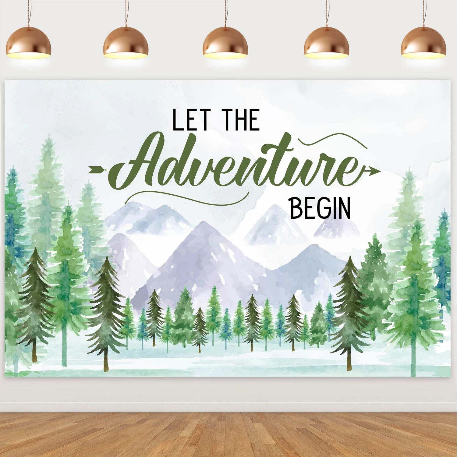 

Adventure Awaits Baby Shower Backdrop Mountain Wilderness Woodland Photography Background Let The Adventure Begin Party Backdrop