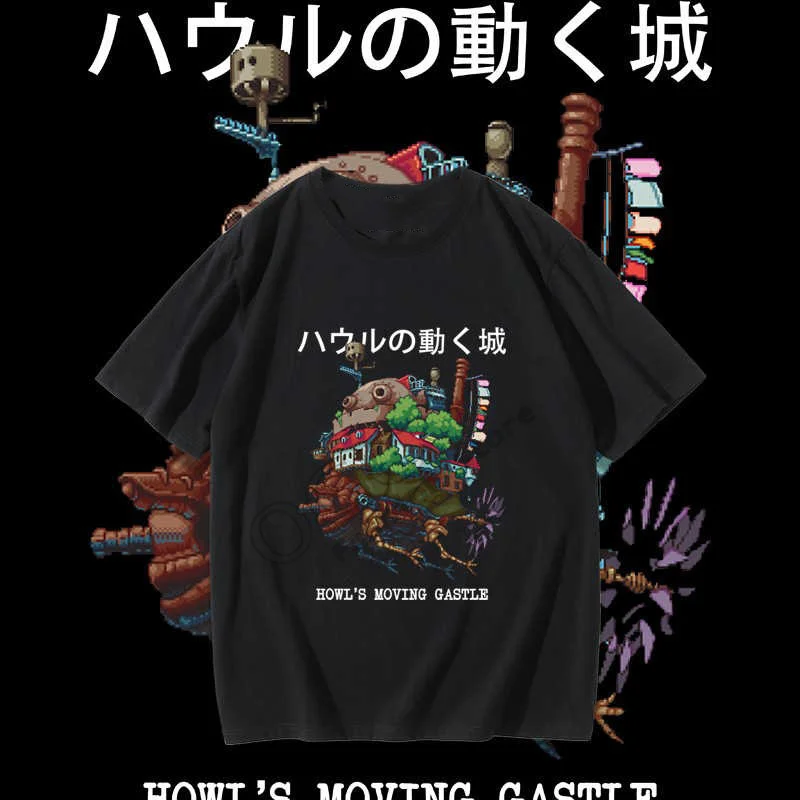 Summer 2024 Miyazaki Hayao Around Short Sleeved Hal's Moving Castle Movie Anime Men And Women Y2K Style Cotton T-Shirt Male