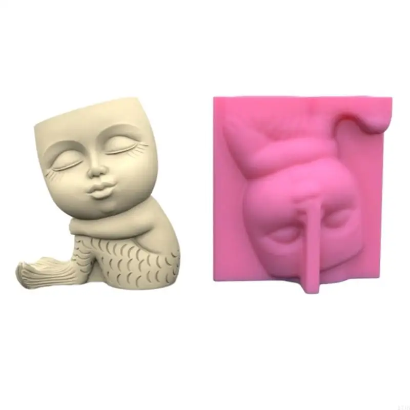 37JB Pen Holder Flower Pot Molds Mermaids Epoxy Resin Mold Succulent Planter Mold