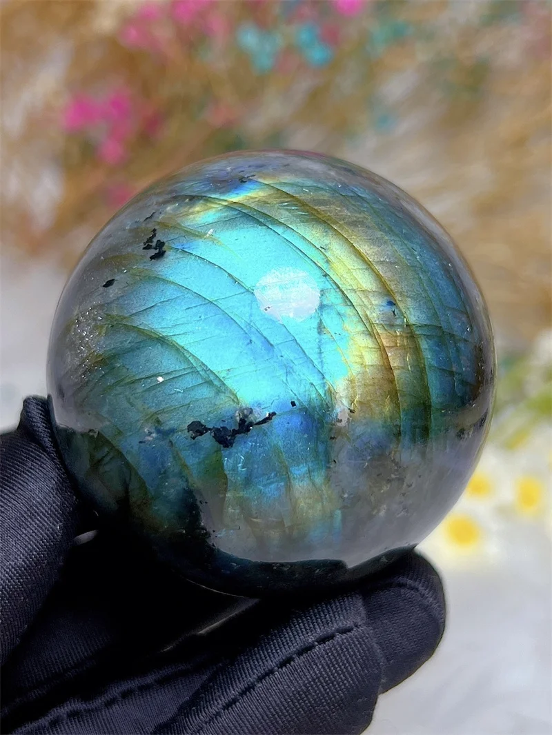 Natura Crystal Blue Labradorite SPhere With Rain Bow Free Form  Carving Reiki Healing Stone Home Decoration Exquisite Gift