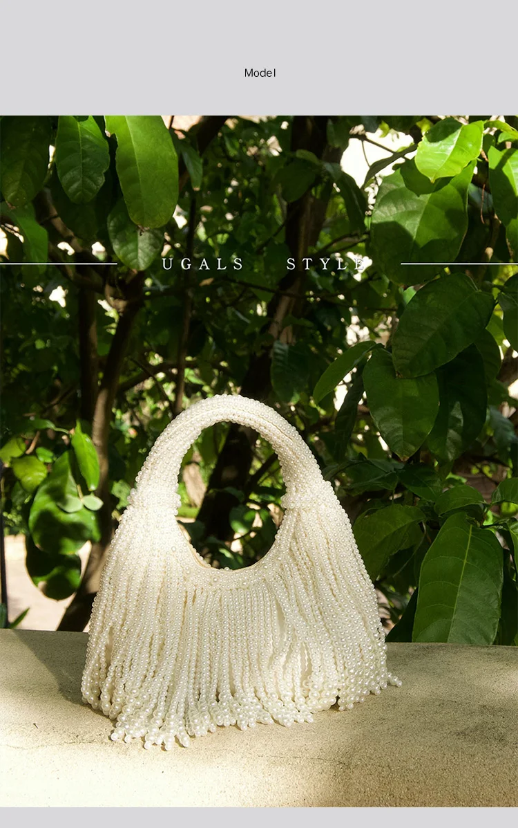 Design Handle Pearl Evening Clutch Bag Purses and Handbag Luxury Designer Long Tassel Clutch Purse Bag view 4