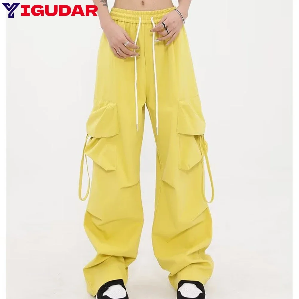 

American Street Pleated Cargo Pants men Y2k Fashion High Waist Straight Leg Pants Retro Harajuku Style Casual Pants ropa hombre