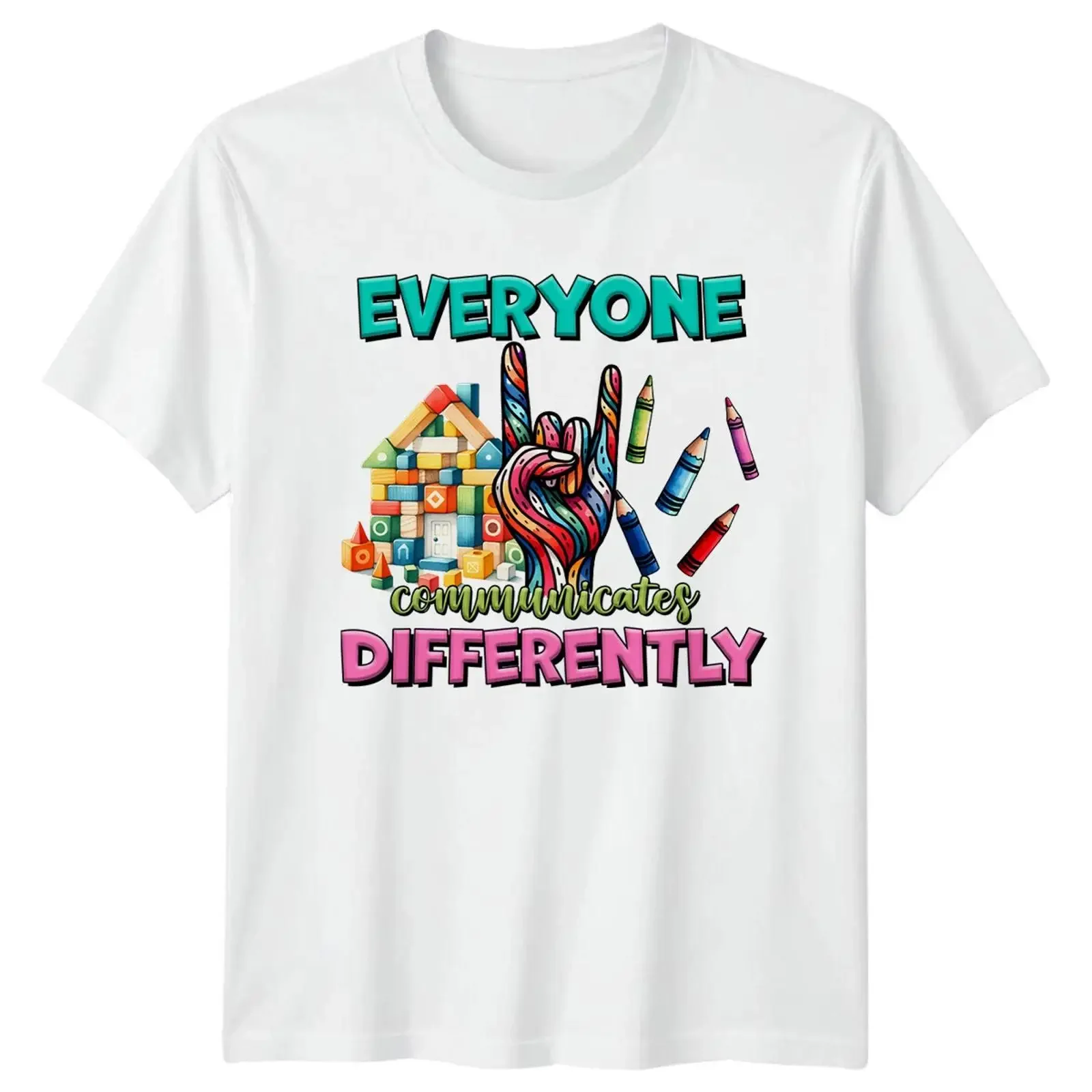 Autism Awareness Everyone Communicates Differently T Shirt Advocate Bild 1 von 4 vintage Washed Breathable
