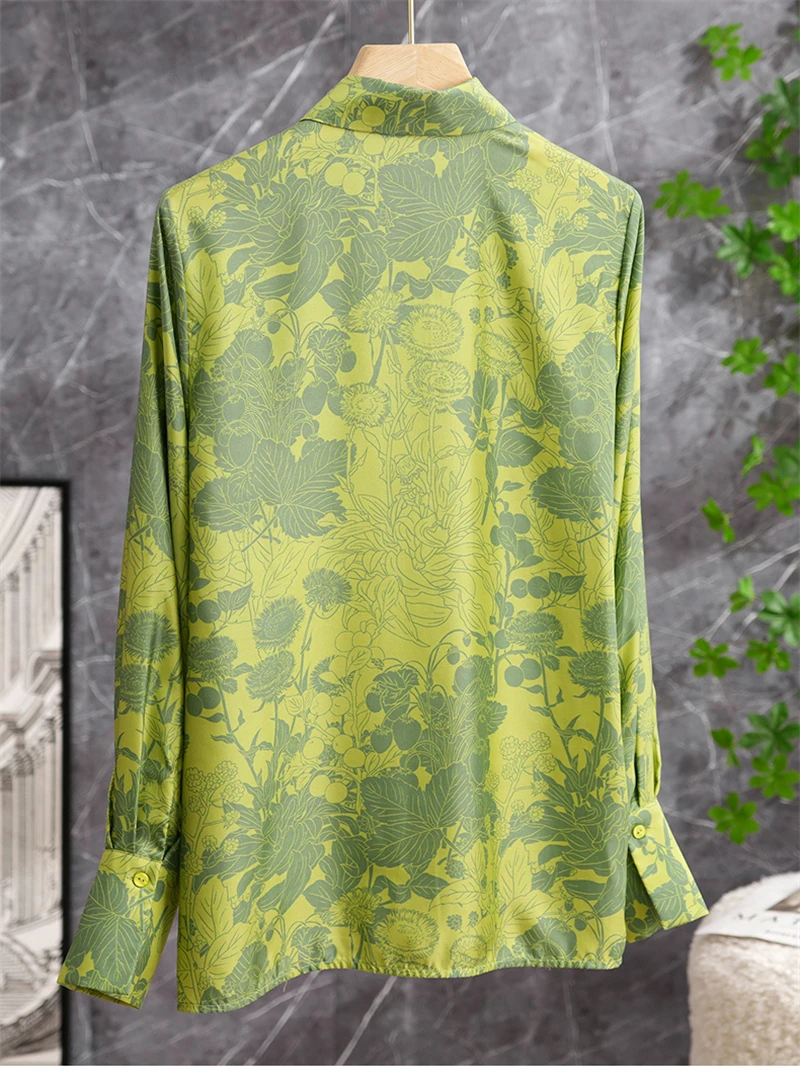 FANIECES Plus Size 3XL Luxury Women Shirt Green Vintage Print Shirt Autumn Long Sleeve Lapel OL Blouse Casual Tops Blusas блузка