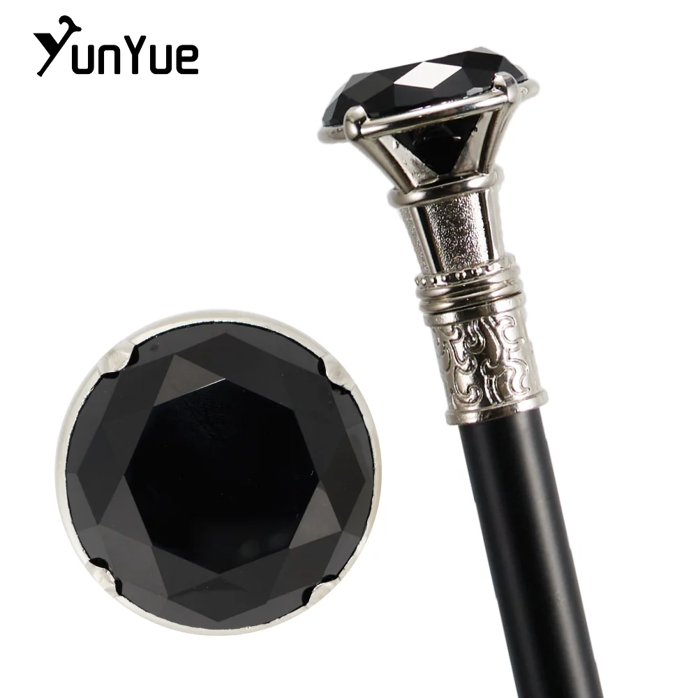 Silver Black Diamond Type Walking Cane Gentleman Elegant Fashion Decorative Walking Stick Vintage Cosplay Crosier Knob Sceptre