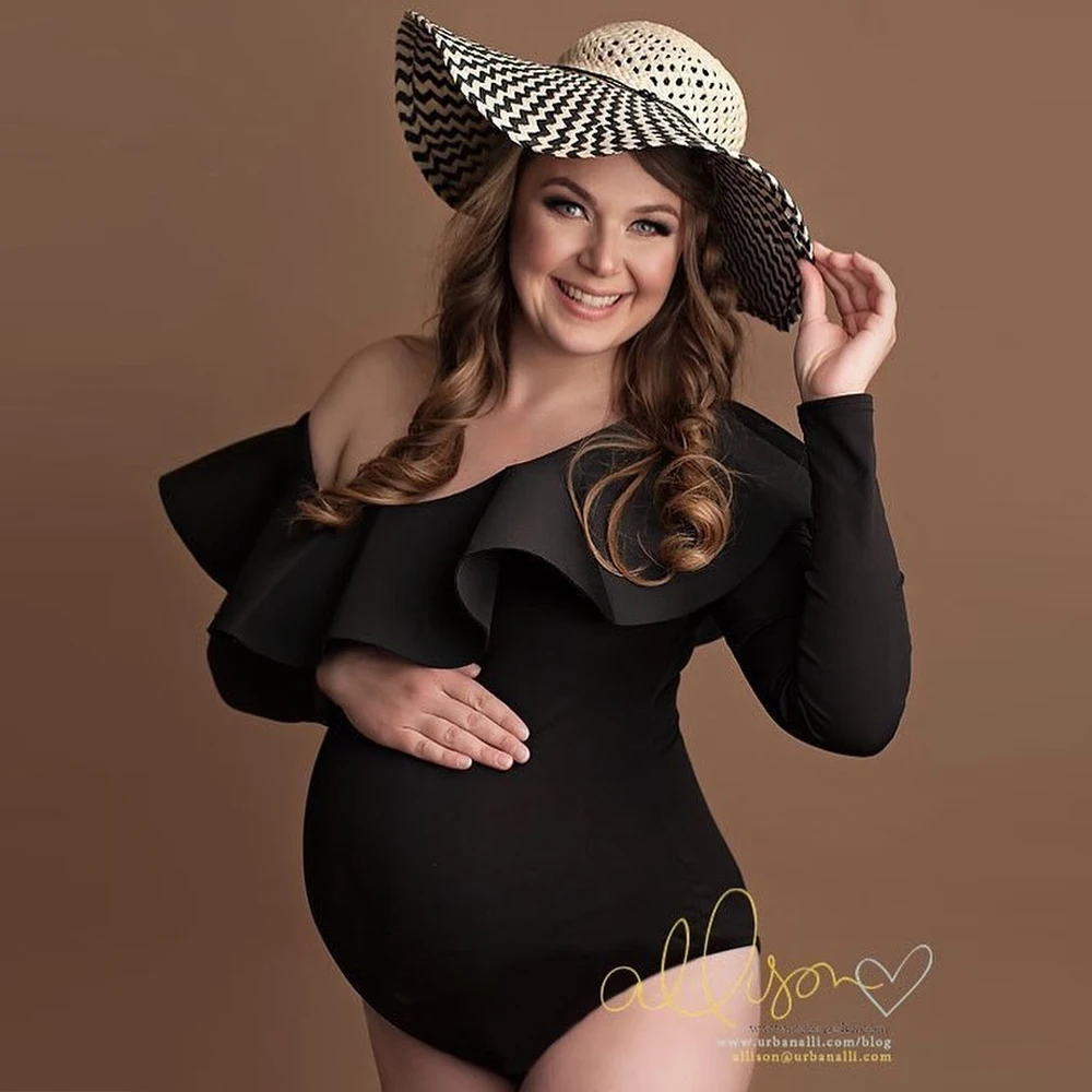 Slope Shoulder Maternity Photography Props Bodysuit Stretchy Pregnant Woman Photoshoot Bodysuits