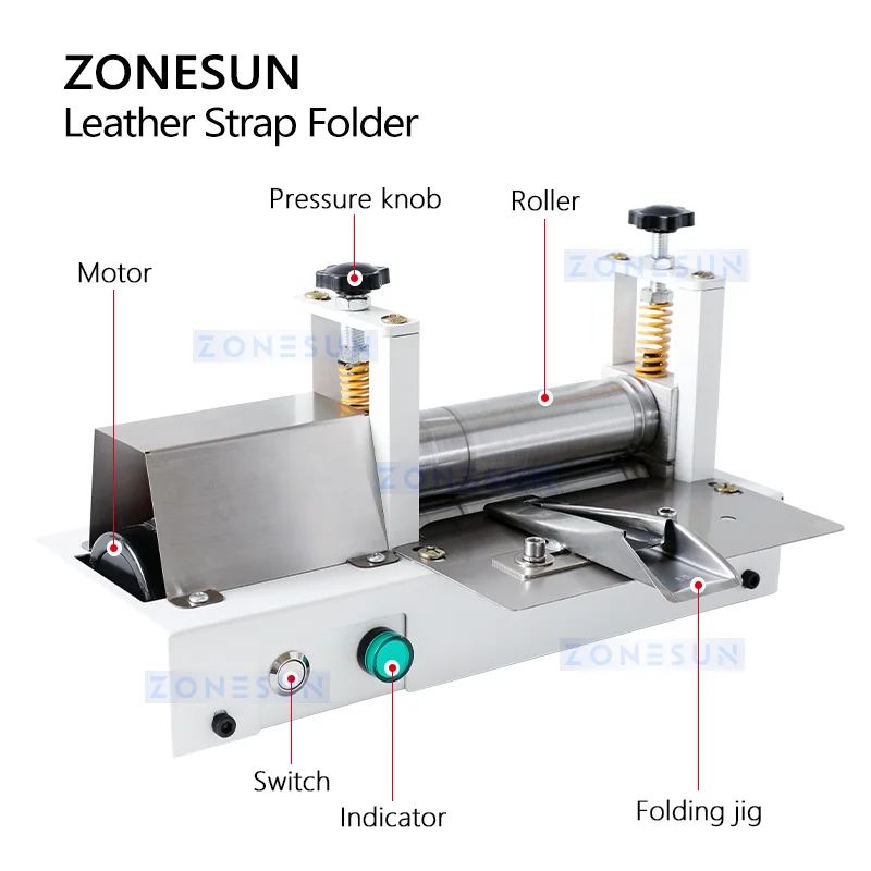 ZONESUN ZS-LSF2 Shoulder Strap Leather Laminating Folding Machine Edge Sealing Machine Manual Leather Belt Rolling Machine