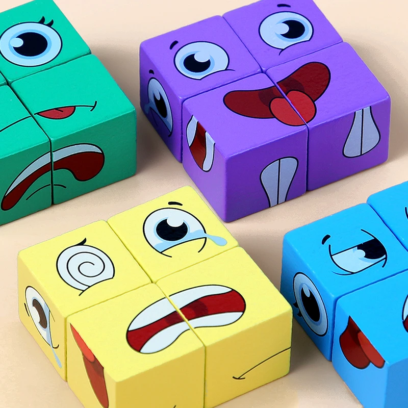 Montessori Face-changing Cube building blocks, expression puzzle toys, emotion expression games, children's educational toys