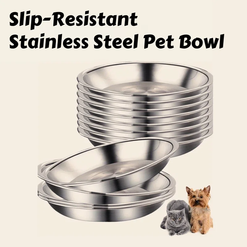 Stainless Steel Slip-Resistant Cat Bowl Set – Low-Profile Wide Anti-Tip Base Design for Kittens & Small Pets Feeding Station