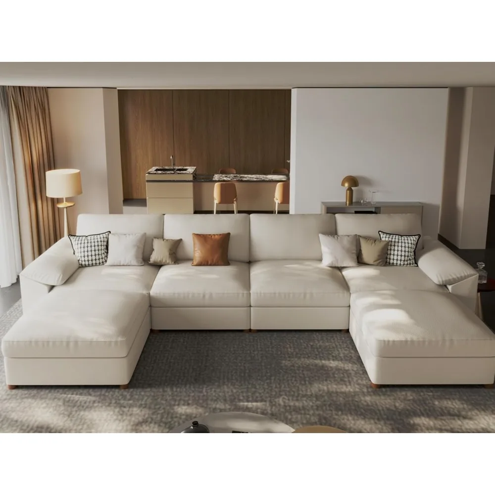 

Oversized Modular Sectional Sofa,Leather Sectional Couch with Deep Seat,Extra Large U Shaped Couch,Faux Leather Material Sofa