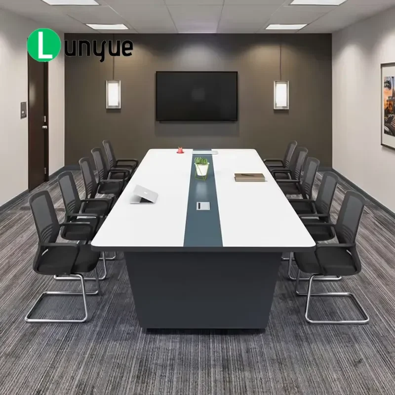 Modern Wood Conference Table Durable Metal Frame Office Meeting Desk for School Hospital Hotel Boardroom Stylish Design