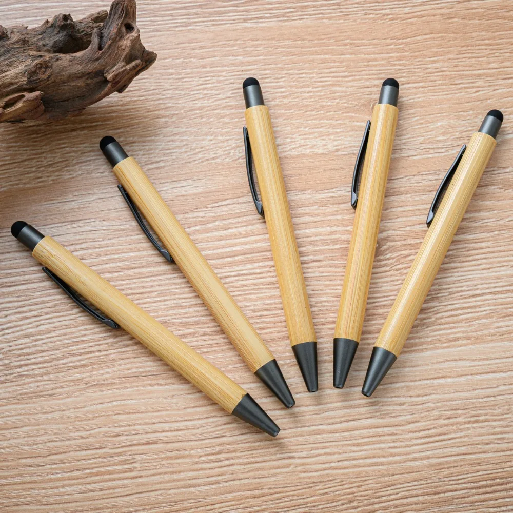 5-100PCS Kreative Bambus Kugelschreiber Büro Schreibwaren Geschenk Stift Laser Touchscreen Presse Bambus Stift – Detail 2