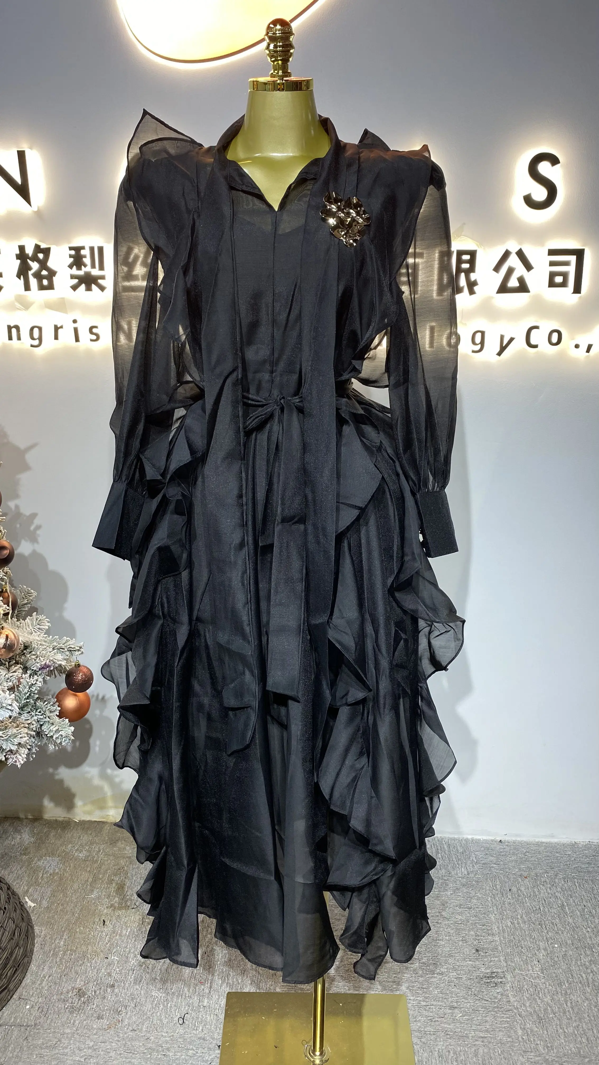 

Women's Fashion Bow 3D Appliqué Lantern Sleeves Designer Ruffles Elegant Party Women-GZXX320