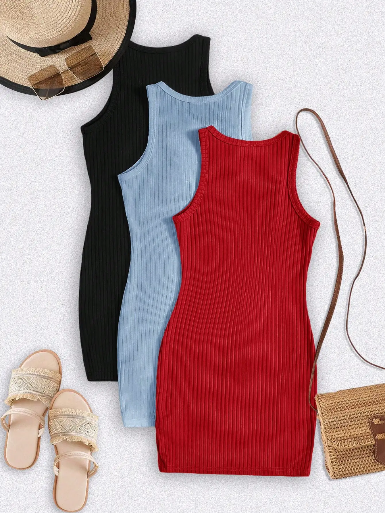 Fashion new women's solid color casual and comfortable dress women's three-piece set
