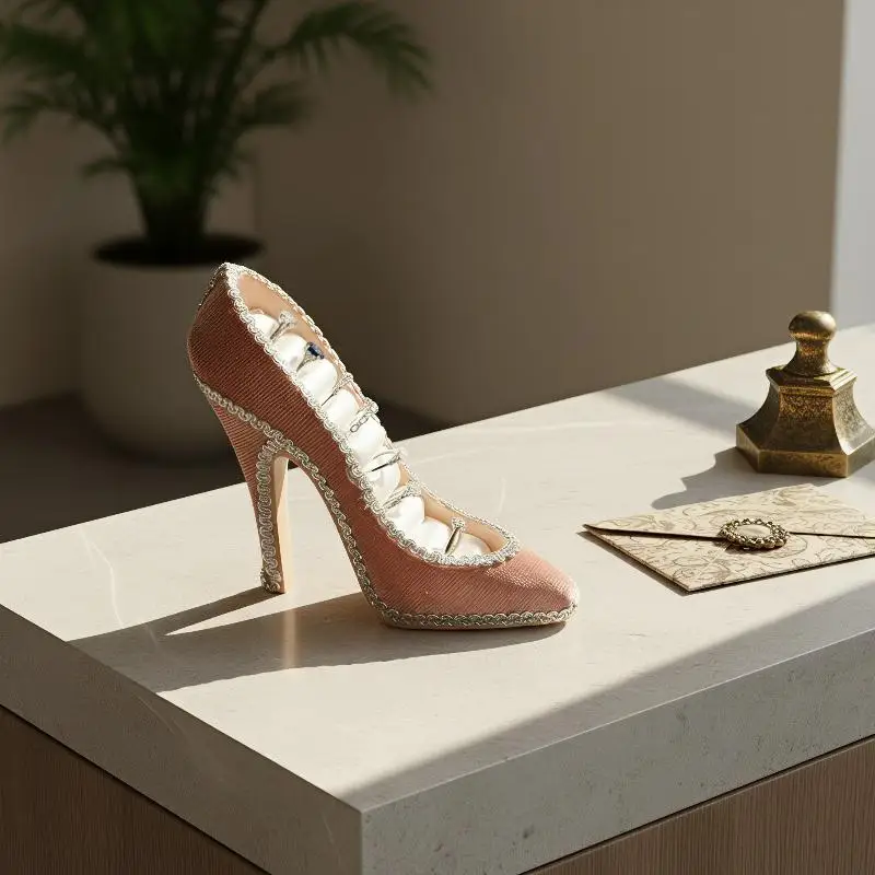 Ringhalter in Form eines High Heels aus Samt, dekorativer Schmuckständer, Hochzeitsgeschenk, Foto-Requisite, Schmuckaufbewahrung und -präsentation für den Heimgebrauch. – Detail 3