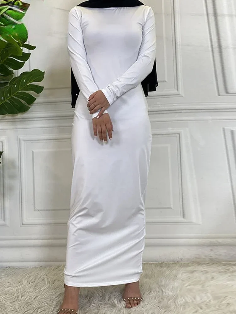 Eid Under Abaya Dress White Modal Cotton All-match Long Sleeve Muslim Inner Dresses for Women Islamic Clothing Turkey Dubai Robe