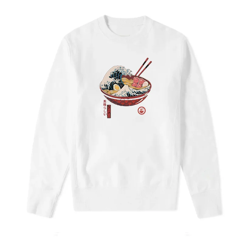 

Independent Original Design round Ne Long Sve ex Sweatirt T-irt Wave Illustration Artwork Japanese Sle Noodles