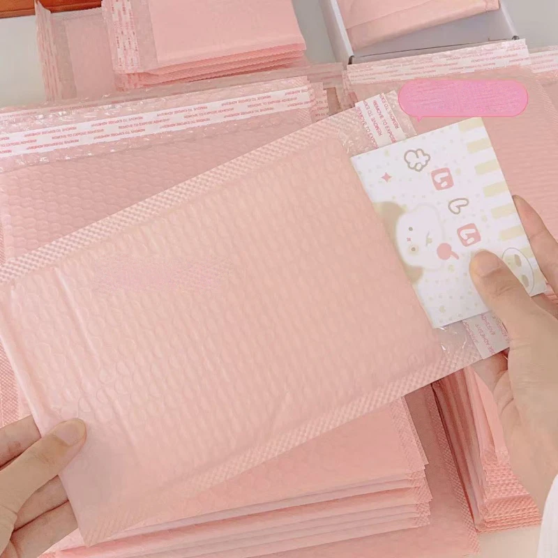 50Pcs Naked Pink Bubble Envelope Bag Waterproof Foam Stamp Express Envelope Bag Self Sealing Packaging Storage Bag