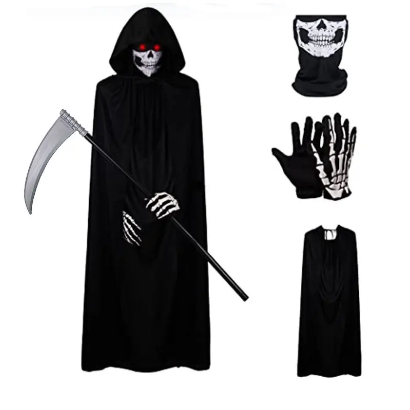 

Halloween New Party Role Playing Children Adult Death Black Cloak Halloween Skull Ball Costume Prop Set Children Adult Gift