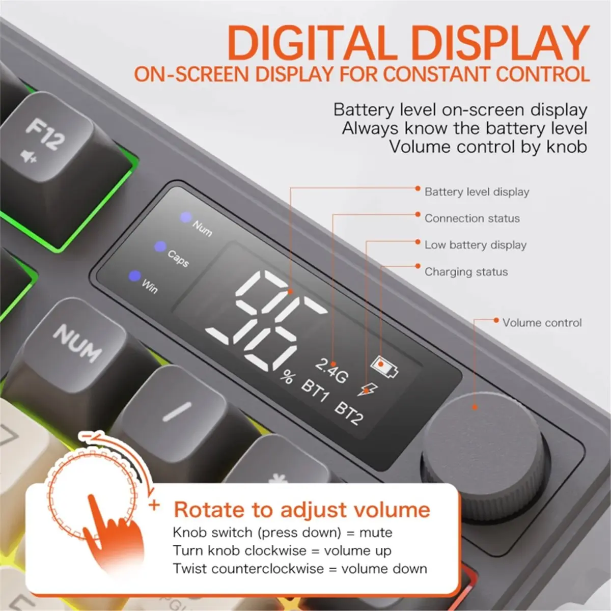 goodidea M96 Wireless Mechanical Keyboard Bluetooth Dual Mode Connection with Multimedia Knob,Colorful Backlight