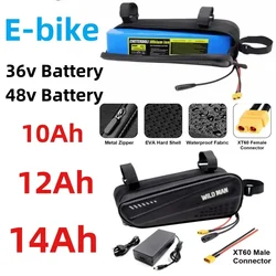 Ebike 48V Battery Pack 10Ah/12AH/14Ah Electric Bike Scooter 36V Lithium Battery with Waterproof bag,for 250W 500W 750W Motor