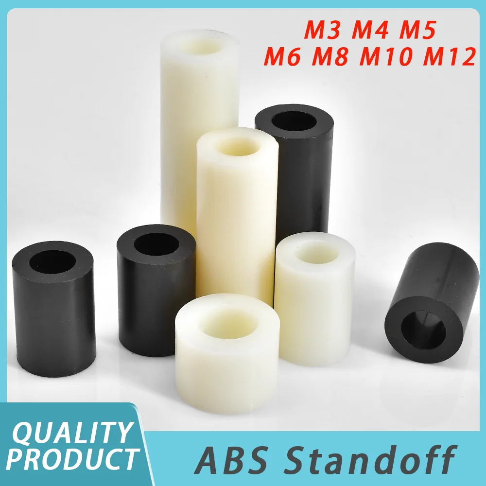 20-50pcs White/ Black ABS Non-Threaded Spacer M3 M4 M5 M6 M8 M10 M12 Round Hollow Nylon ABS Standoff Washer PCB Board Spacer