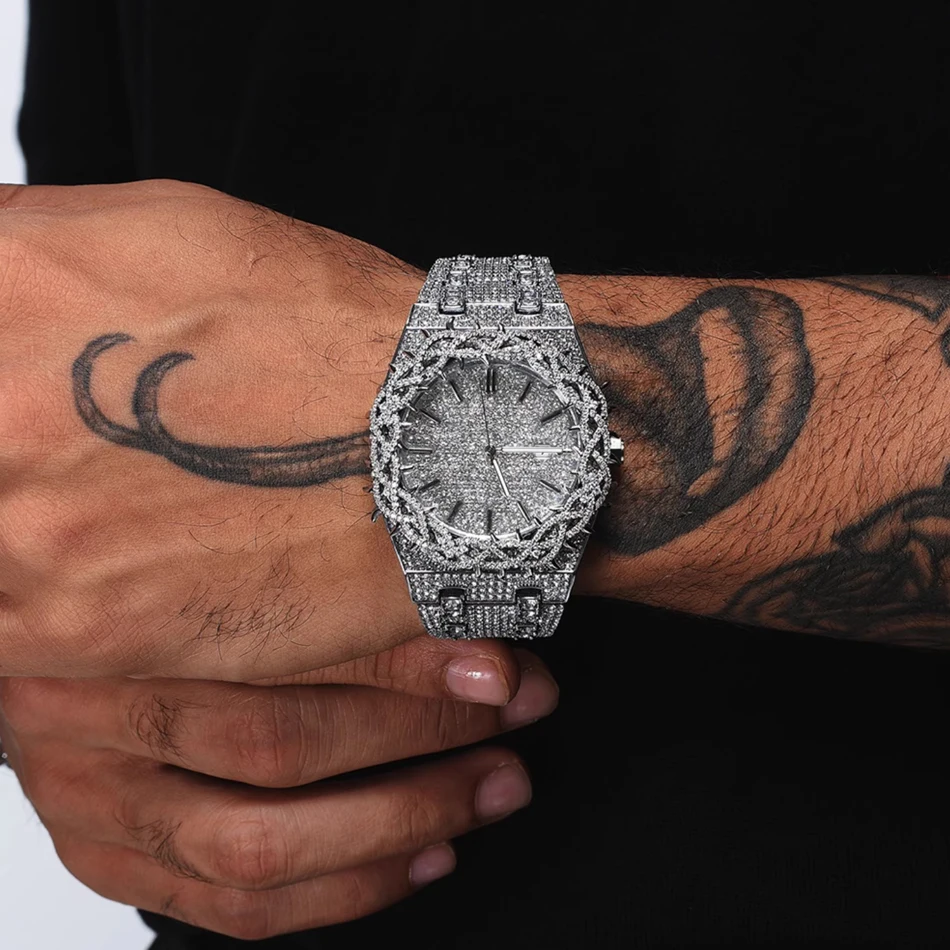 Diamond Watch Crown of Thorns Full Diamond Men's Wristwatch Hip-Hop European American Heavy Customisation Gift Quartz Wristwatch