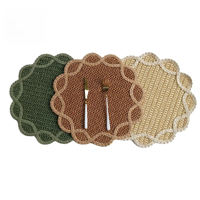 Stylish Set Of 4 Twisted Strand Rope Weave Table Liners Dish Pads Desktop Guard Mat For Dining Table Household Tabletop Ornament